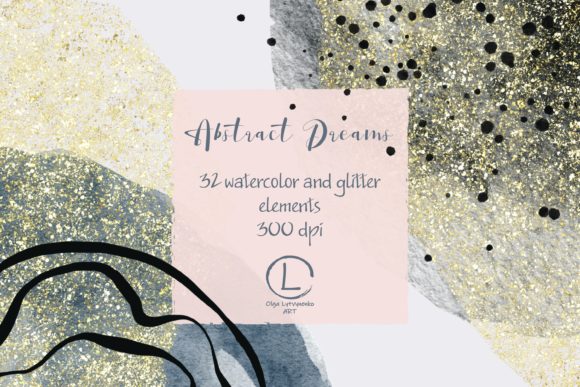 Abstract Watercolor and Glitter Shapes Illustrations