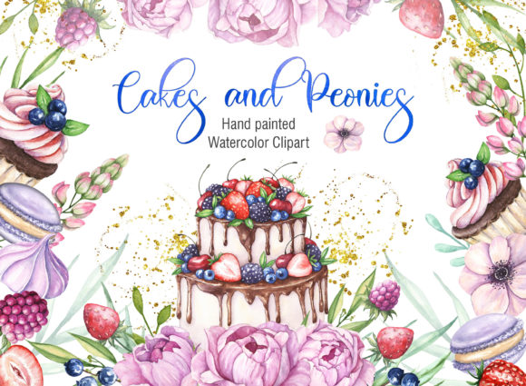 Cakes and Ponies Watercolor Clipart