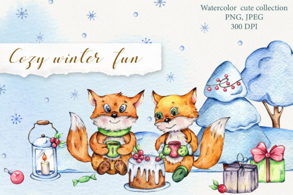 Cozy Winter Fun Watercolor Set and Illustrations