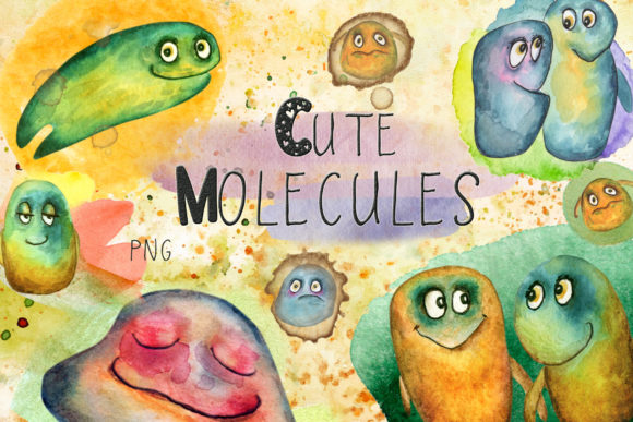 Cute Molecules Illustration Watercolor