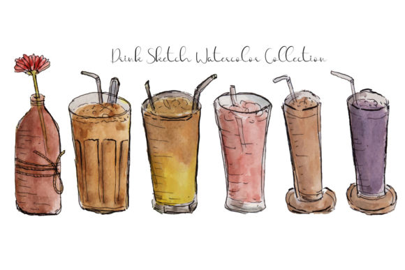 Drink Sketch Watercolor Collection and Illustrations