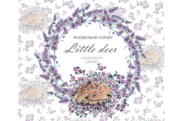 Fawn, Lavender Watercolor Clipart: Babe Illustrations
