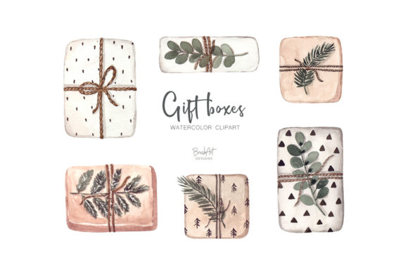 Gifts Watercolor Clipart and Illustrations