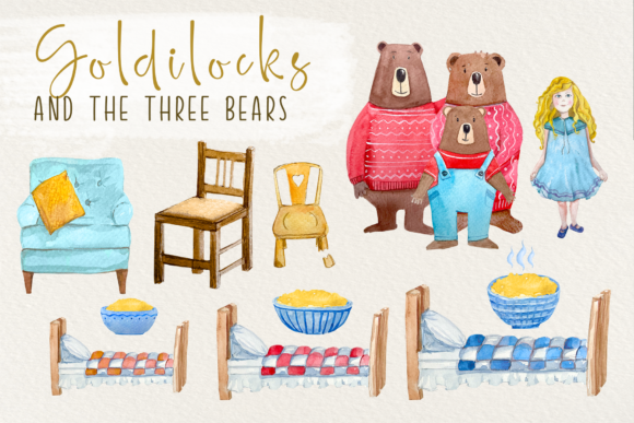 Goldilocks Watercolor Clip Art Set and Illustrations