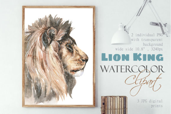 Lion King Watercolor Lion Head Clipart for Illustrations