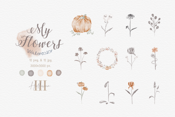 My Flowers Watercolor Halloween Illustrations