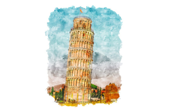 Piazza Dei Miracoli Watercolor Drawing & Illustrations