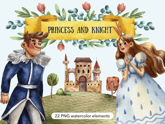 Princess and Knight - Watercolor Clipart Illustrations