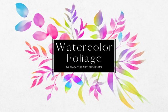 Rainbow Watercolor Foliage Clip Art & Illustrations