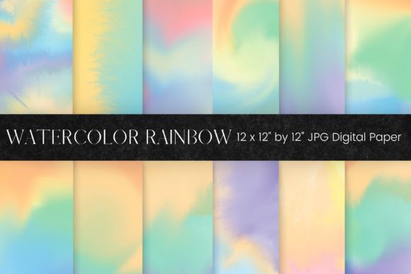 Rainbow Watercolour Digital Paper Illustrations
