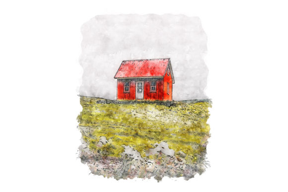Red House Watercolor Drawing Illustrations