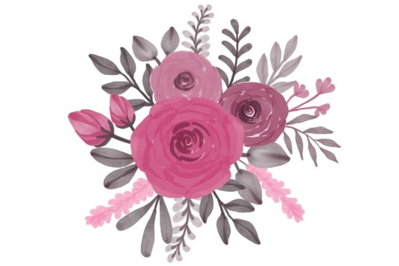 Set of Pink Roses Watercolor Frame