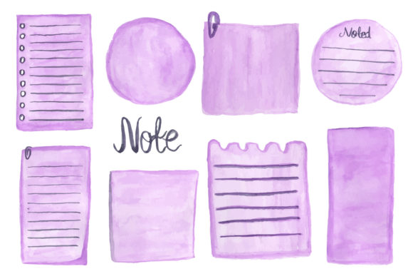 Set Purple Sheet Note Watercolor Illustrations