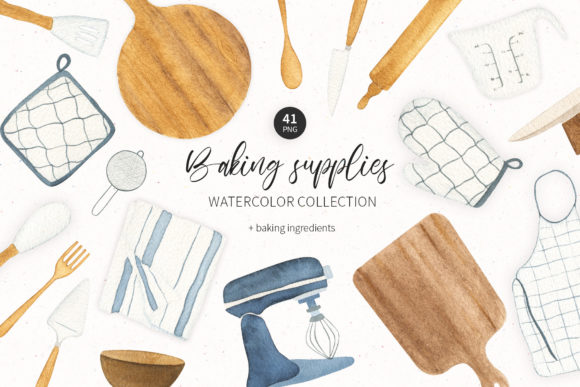 Watercolor Baking Supplies Clipart & Illustrations Review
