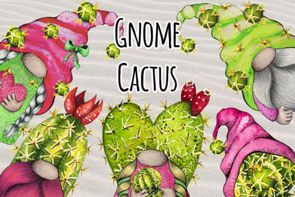 Watercolor Cactus Gnome Clipart Png and Illustrations