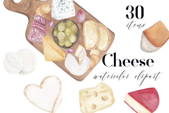Watercolor Cheese Png, Cheese Board Illustrations