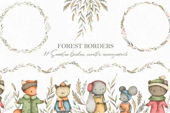 Watercolor Forest Borders Clipart and Illustrations
