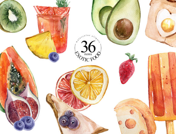 Watercolor Fruits and Food Clipart Illustrations