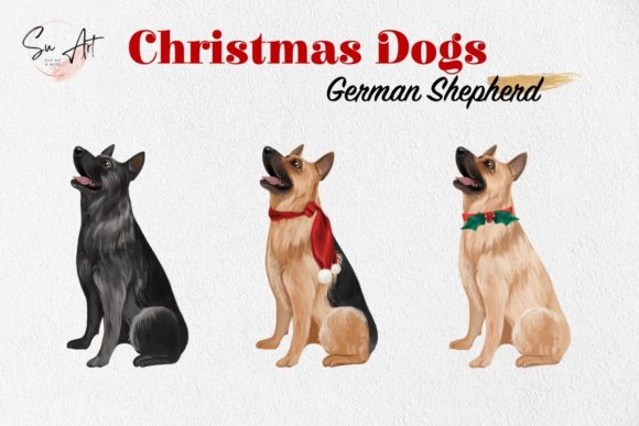 Watercolor GERMAN SHEPHERD Dog Illustrations