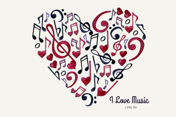 Watercolor Music Notes Heart: Expressive Illustrations