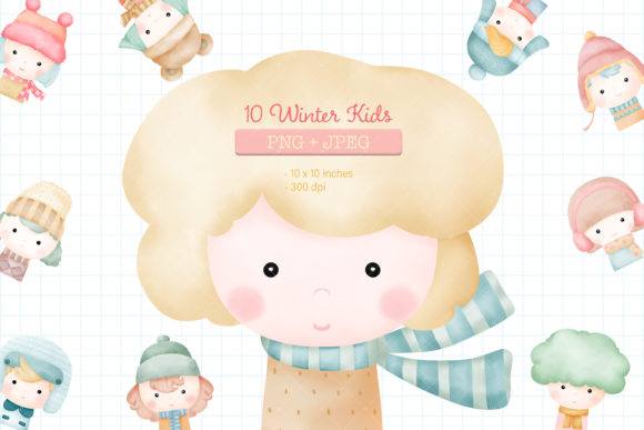 Watercolor PNG Winter Kids. PNG JPEG Illustrations