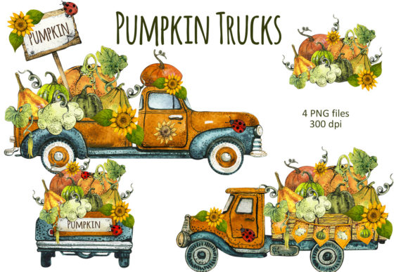 Watercolor Pumpkin Truck: Autumn Illustrations