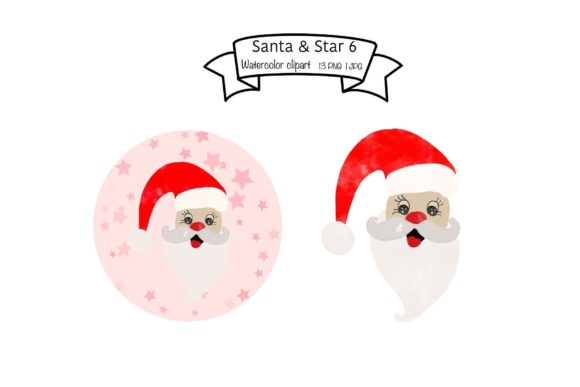 Watercolor Santa Star Set 6