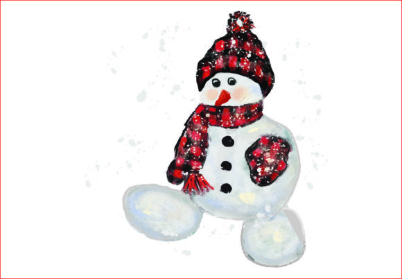 Watercolor Snowman Buffalo Plaid PNG and Illustrations