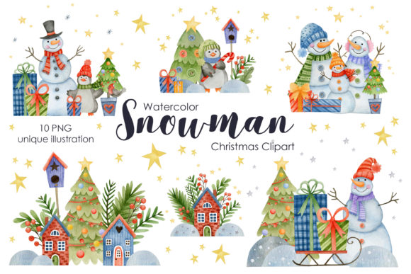 Watercolor Snowman Unique Illustration and Illustrations
