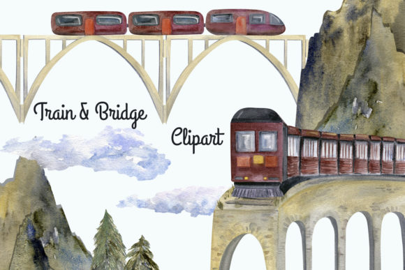 Watercolor Train Bridge: Perfect Illustrations for Crafts