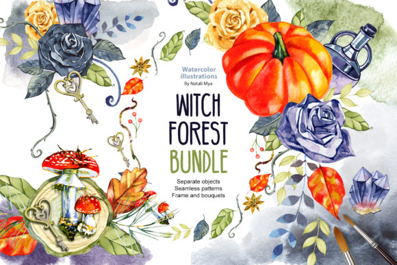 Watercolor - WITCH FOREST - Bundle Illustrations