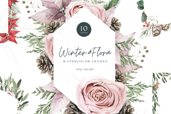 Winter Flora Watercolor Frames Illustrations