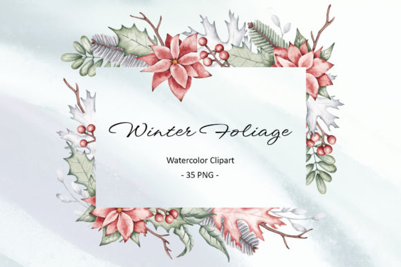 Winter Foliage Watercolor Clipart and Illustrations