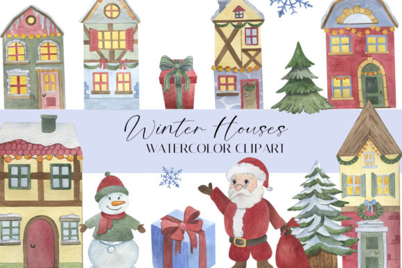 Winter House Watercolor Clipart: Cozy Illustrations