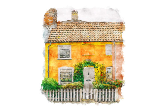 Yellow House Watercolor Poster and Illustrations